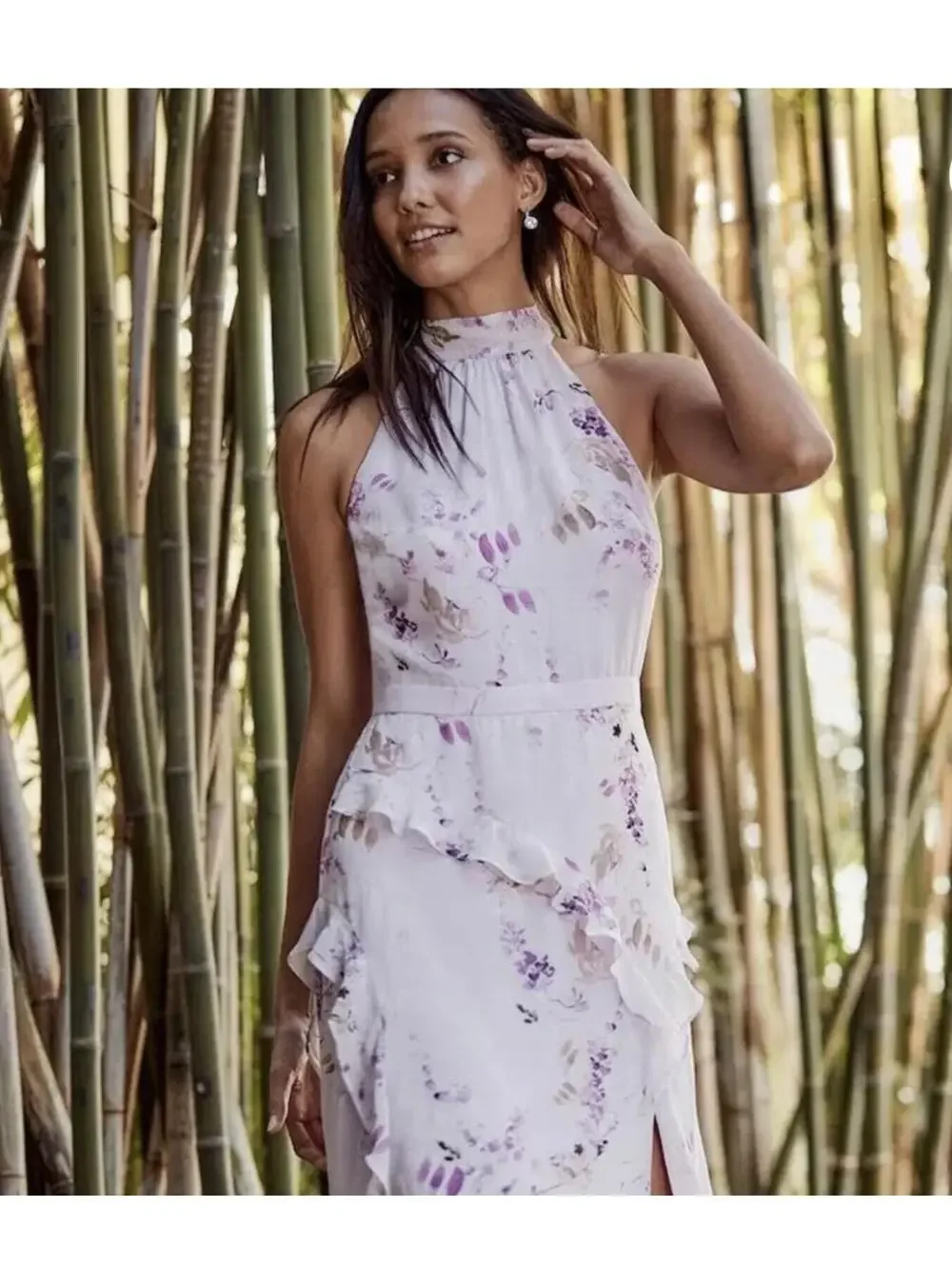 White House Black Market Lilac Floral Halter Midi Dress Size 6 - Picture 1 of 9